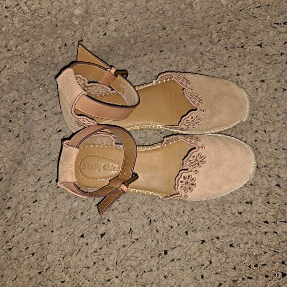 SEE BY CHLOE-Glyn-Suede Laser Cut Flower-Buckle Wedge Espadrille-SZ 37-Very Good - Picture 6 of 7